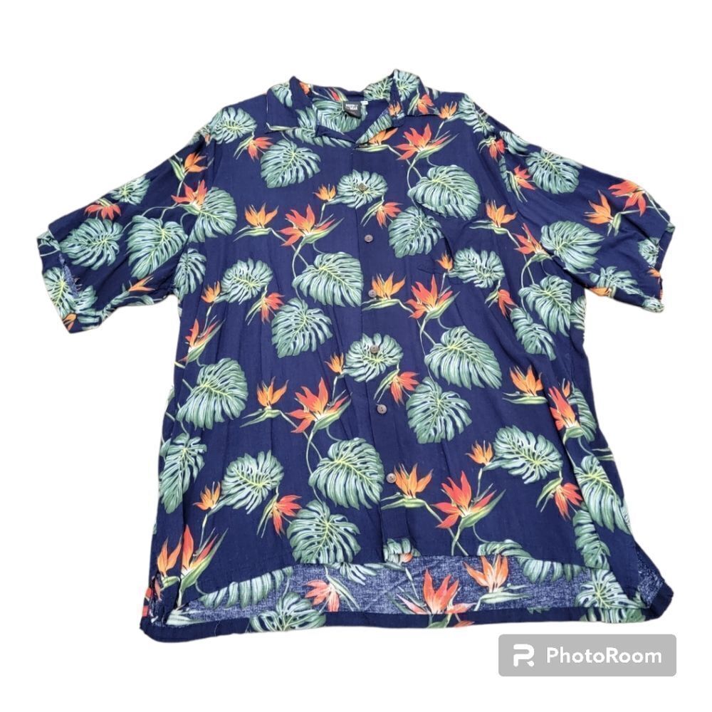 Squish Weat Hawaiian Floral Leaves Button Down Shirt Rayon Men's Size XXL